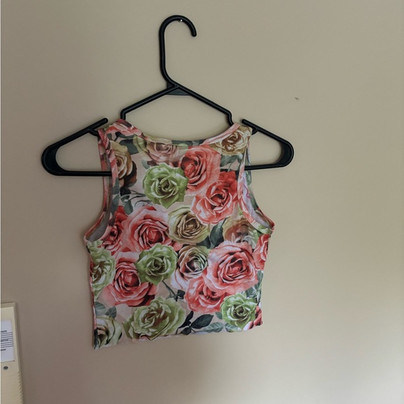 Bedazzled cotton flowered cropped tank top. - Picture 2 of 3